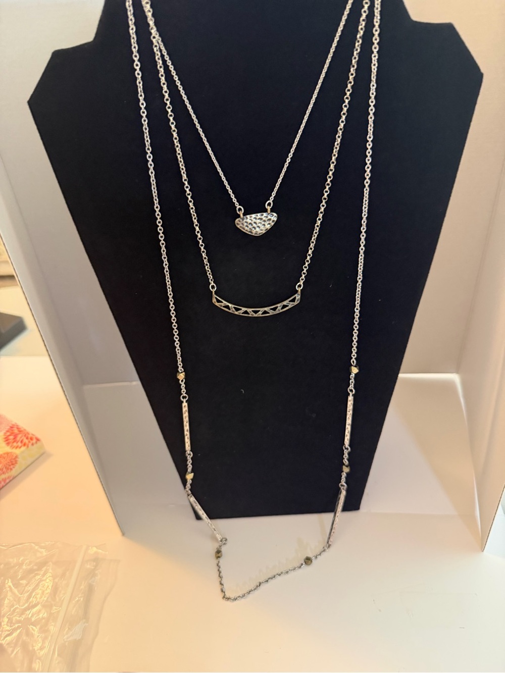 Premier Designs Silver-Tone Layered Necklace with Geometric & Pavรฉ Accents